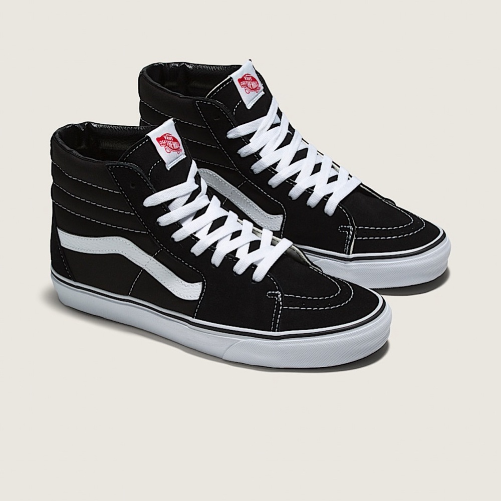 Vans Classic Black and White leather and canvas High-Tops size 81/2